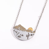 Landscape Necklace Steel Color Forest Moon Mountains Obsesie