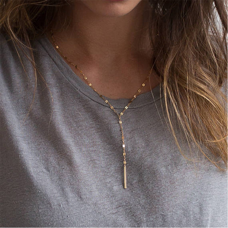 Lariat Y Necklaces, Luxury Pendant Choker Necklace, Minimalist Bamboo Chain Necklace, Stainless Steel Necklace, Lariat Necklace, Drop Bar Obsesie