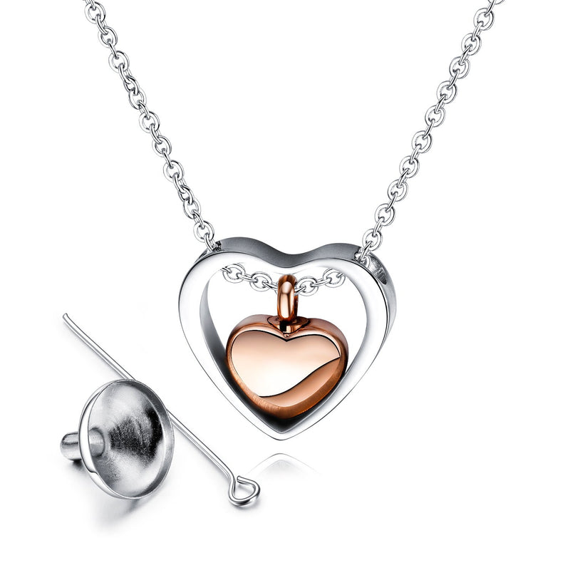 Titanium Steel Double Heart Urn Necklace for Ashes