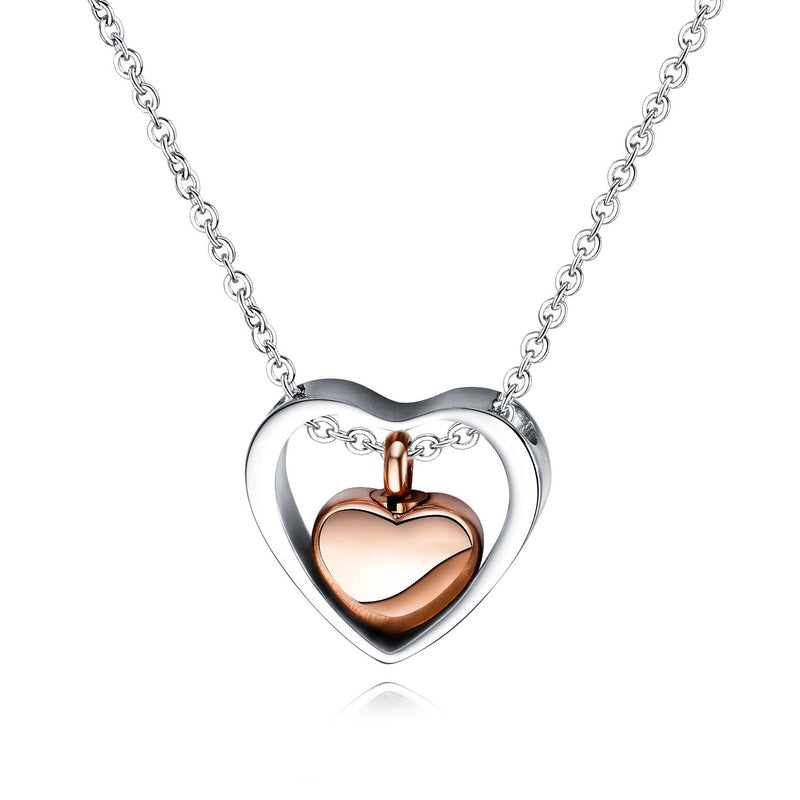 Titanium Steel Double Heart Urn Necklace for Ashes