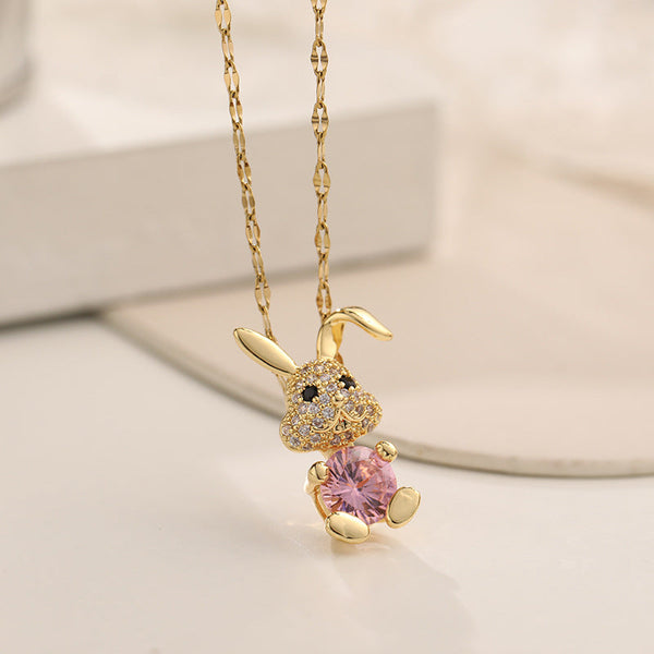 Lovely Crystal Titanium Steel Zircon Rabbit Necklace Obsesie