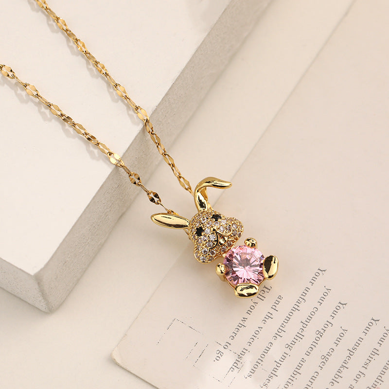 Lovely Crystal Titanium Steel Zircon Rabbit Necklace Obsesie