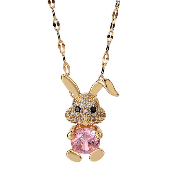 Lovely Crystal Titanium Steel Zircon Rabbit Necklace Obsesie