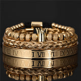 Luxury Roman Royal Crown Charm Bracelet Men Stainless Steel Geometry Pulseiras Men Adjustable Bracelets Couple Jewelry Gift Obsesie