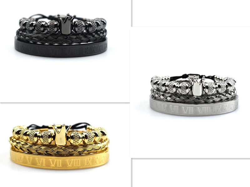 Luxury Roman Royal Crown Charm Bracelet Men Stainless Steel Geometry Pulseiras Men Adjustable Bracelets Couple Jewelry Gift Obsesie