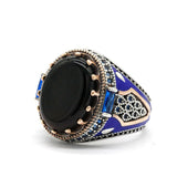 Luxury Turkish Agate Stone Blue Enamel Ring Obsesie