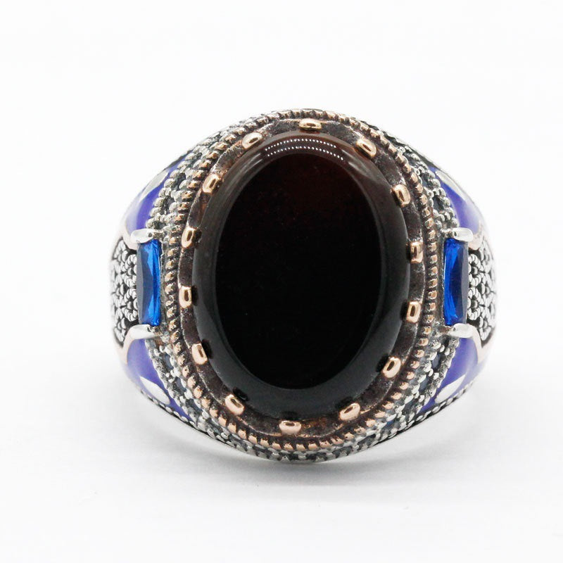 Luxury Turkish Agate Stone Blue Enamel Ring Obsesie
