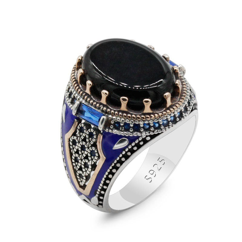 Luxury Turkish Agate Stone Blue Enamel Ring Obsesie