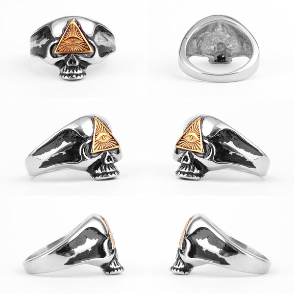Masonic Skull Triangle Titanium Steel Ring Obsesie