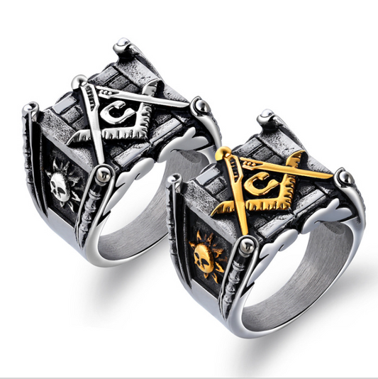 Masonic rings for men gold sun moon making Punk handmade high polished silver jewelry for man Obsesie