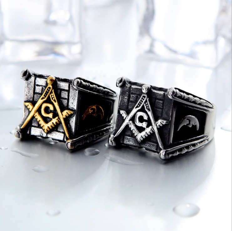 Masonic rings for men gold sun moon making Punk handmade high polished silver jewelry for man Obsesie