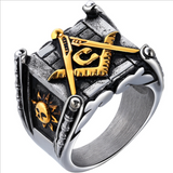 Masonic rings for men gold sun moon making Punk handmade high polished silver jewelry for man Obsesie