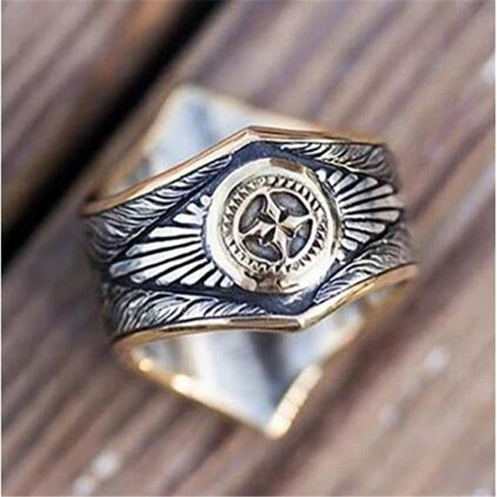 Men's Glyph Vintage Rings Fashion Pattern Personality Two Tone Rings Obsesie