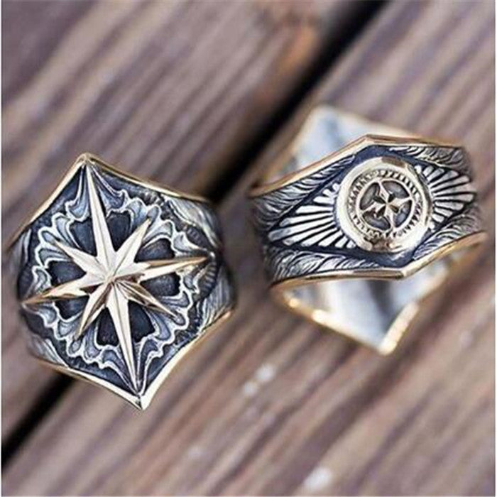 Men's Glyph Vintage Rings Fashion Pattern Personality Two Tone Rings Obsesie