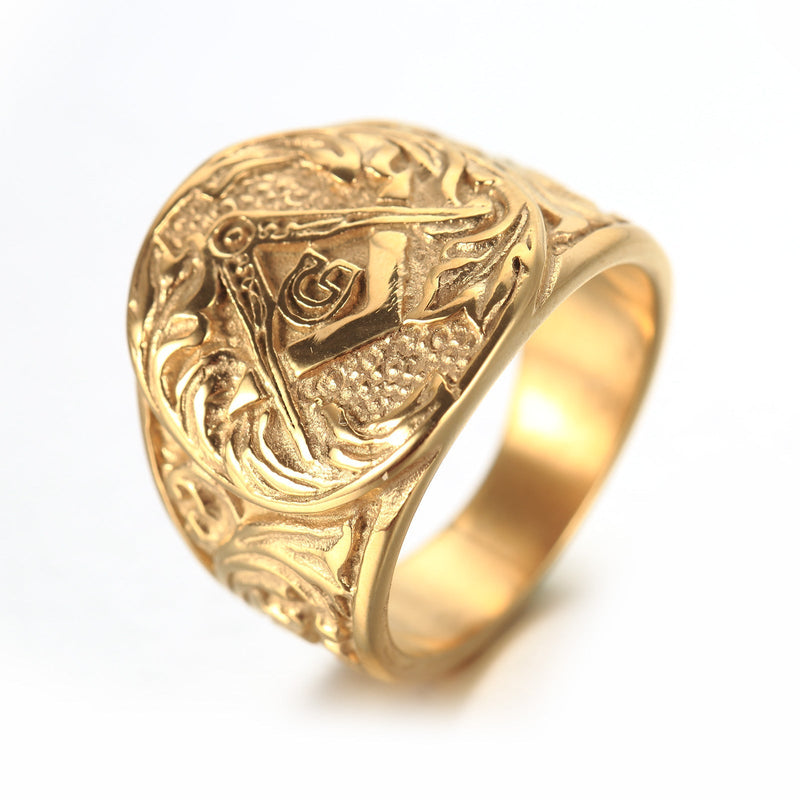 Men's Ring Vintage Masonic Titanium Steel Ring Obsesie