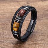 Men's Tiger Eye Bracelet Multilayer Leather Strap Bracelet Obsesie