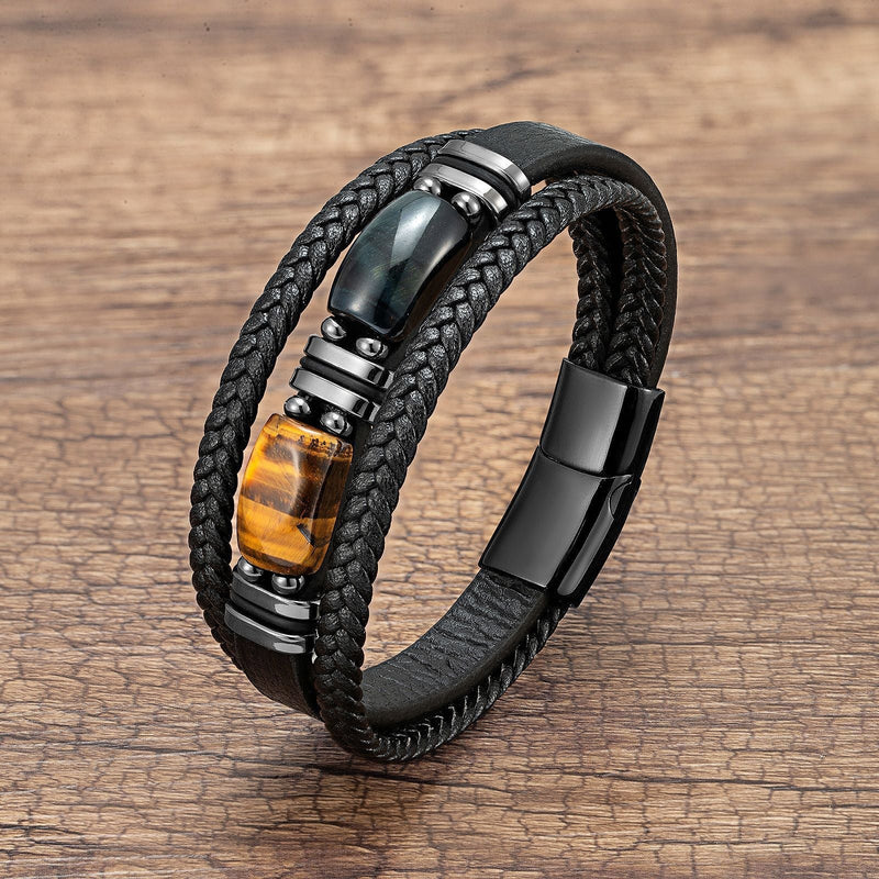 Men's Tiger Eye Bracelet Multilayer Leather Strap Bracelet Obsesie