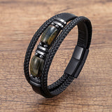 Men's Tiger Eye Bracelet Multilayer Leather Strap Bracelet Obsesie