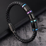 Mens Leather Titanium Steel Simple Bracelet Obsesie