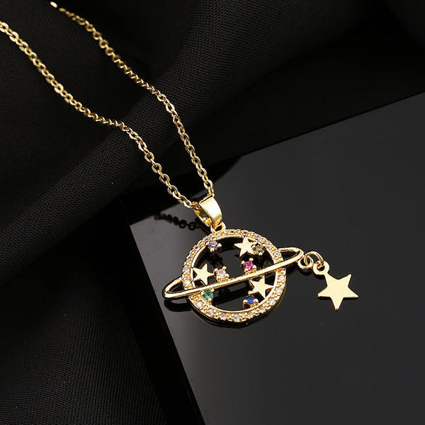 Micro Inlaid Colorful Zircon Planet Pendant Obsesie