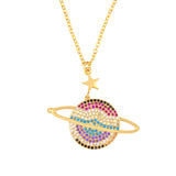 Micro inlaid colorful Diamonds Planet Star and Pretty Eye Necklace Obsesie