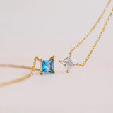 Minimal Design Women's Collarbone Necklace With Colored Diamonds Obsesie