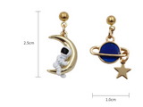 Moon Planet Astronaut Asymmetrical Stud Earrings Female Temperament South Korea Obsesie