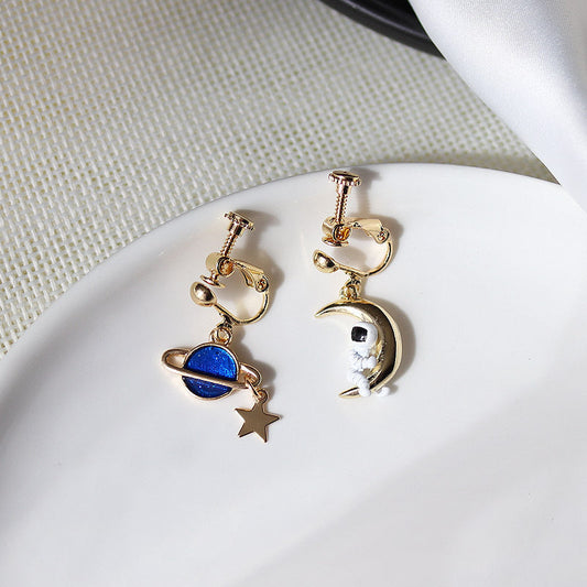 Moon Planet Astronaut Asymmetrical Stud Earrings Female Temperament South Korea Obsesie