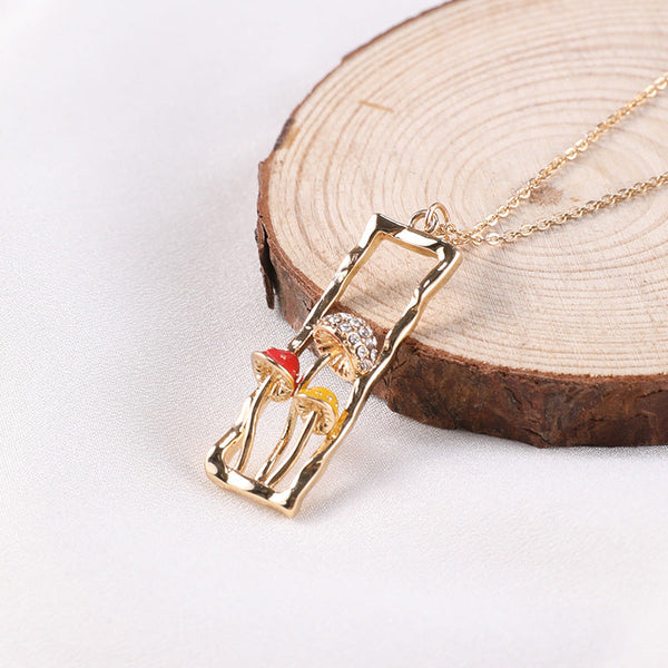 Mushroom Necklace Female Personality Fashion Drip Oil Diamond Niche Trend Clavicle Chain Jewelry Obsesie