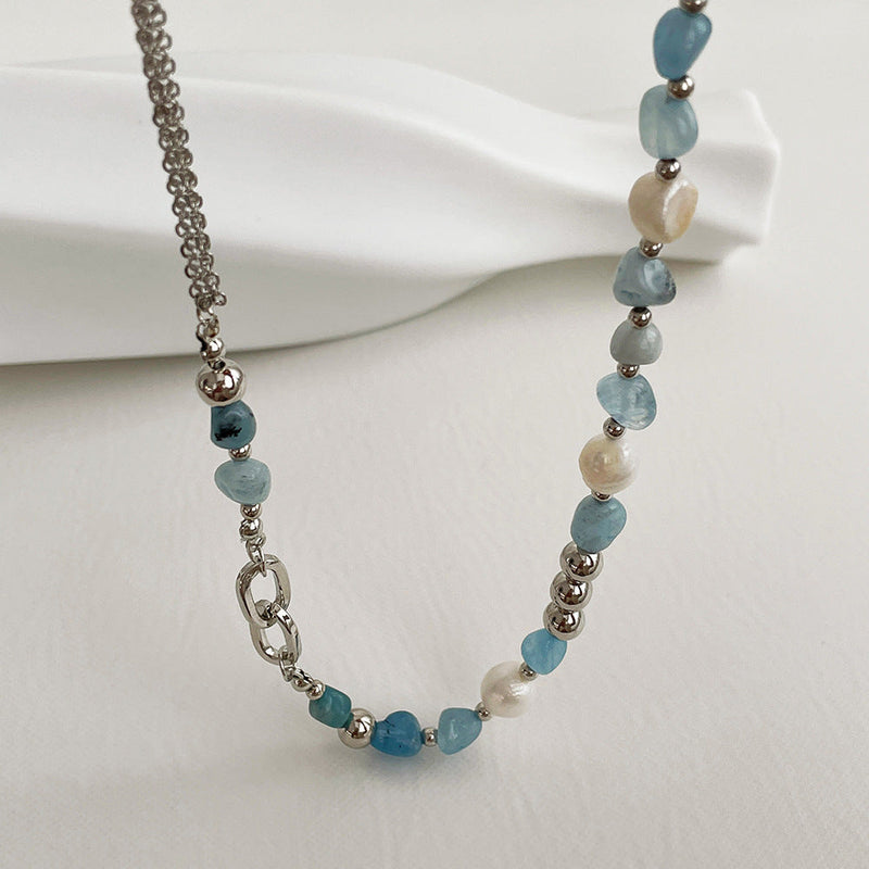 Natural Stone Blue Crystal Necklace Baroque Natural Freshwater Pearls Obsesie