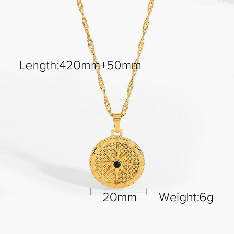 North Star Charm Necklace, Black CZ Star Charm Necklace, Round Eight Awn Star Necklace Obsesie