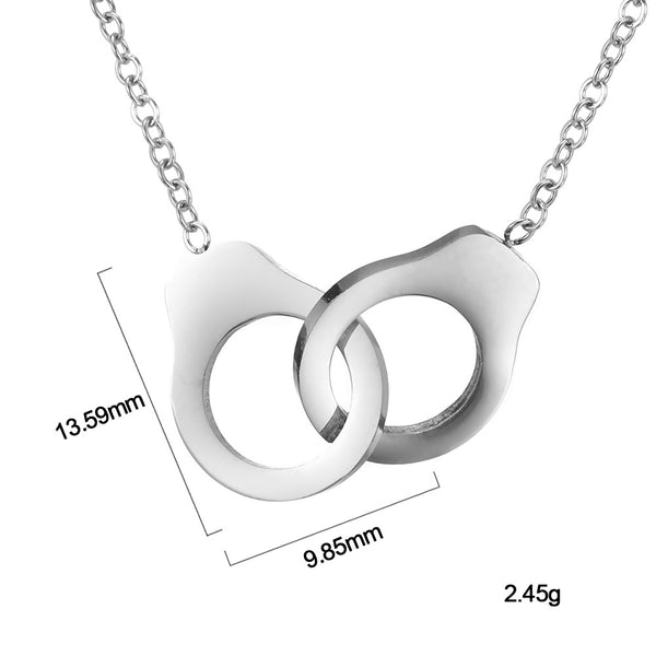 Unlock Love: Stainless Steel Chain Necklace & Handcuffs Pendant Set