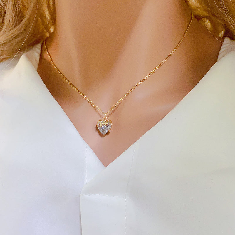 Elegant Stainless Steel Lava Heart Zircon Pendant Necklace