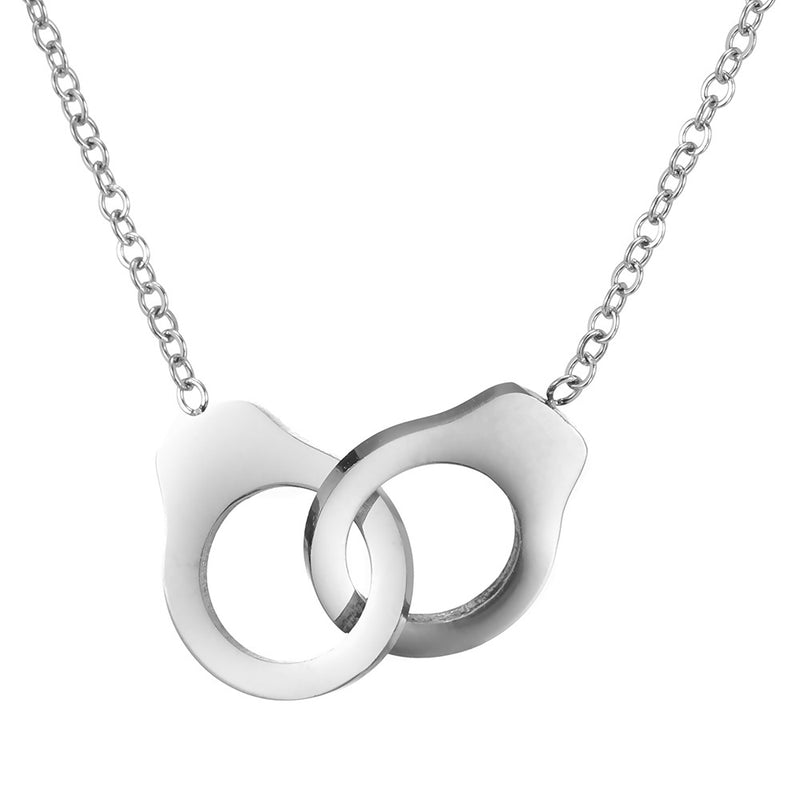 Unlock Love: Stainless Steel Chain Necklace & Handcuffs Pendant Set