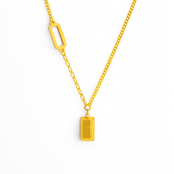 Elevate Your Style with Our Women's Gold Brick Pendant Necklace - Buy Now!