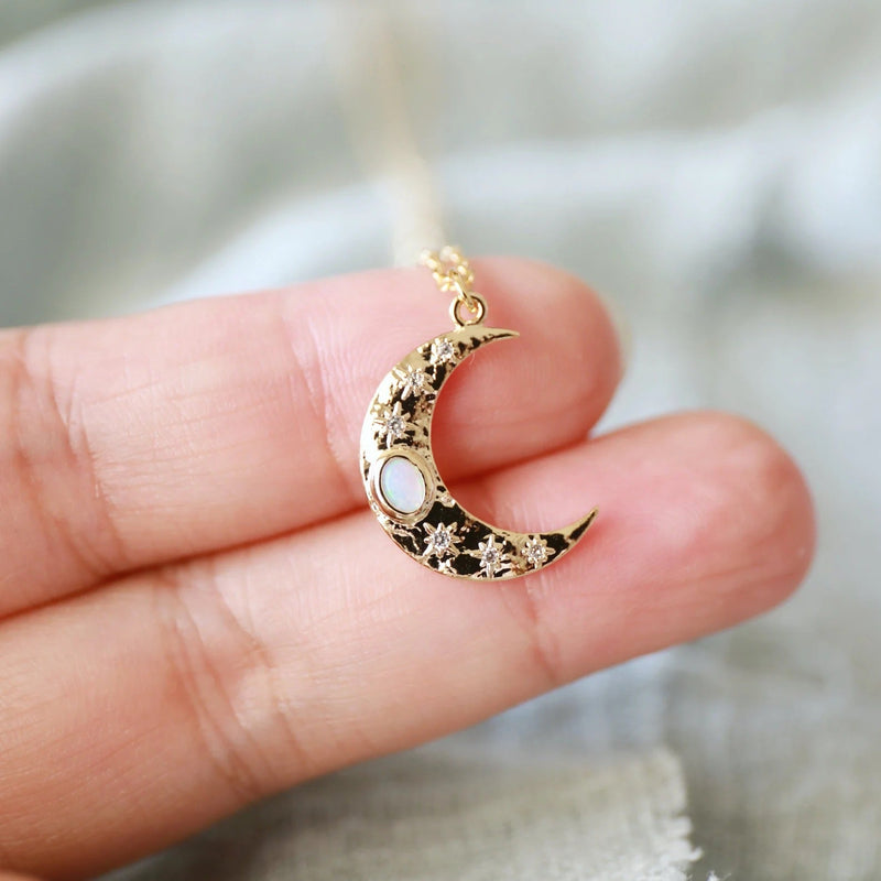 Opal Star Moon Necklace Obsesie