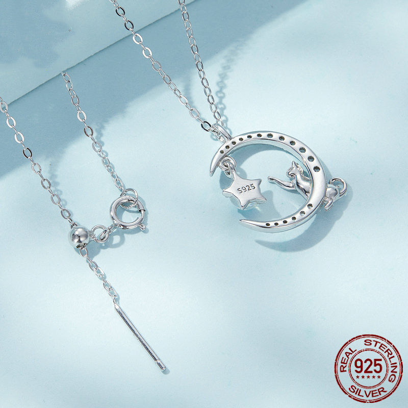 Original Platinum Plated Cat Moon Necklace For Women Obsesie