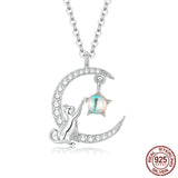 Original Platinum Plated Cat Moon Necklace For Women Obsesie