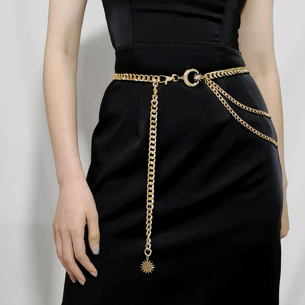 Personalized Moon Star Waist Chain - 3 Layer Gold Metal Corset for Versatile Style Obsesie