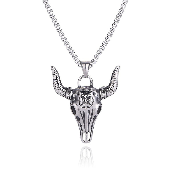 Personalized Retro Bull Head Titanium Steel Pendant Horn Necklace Obsesie