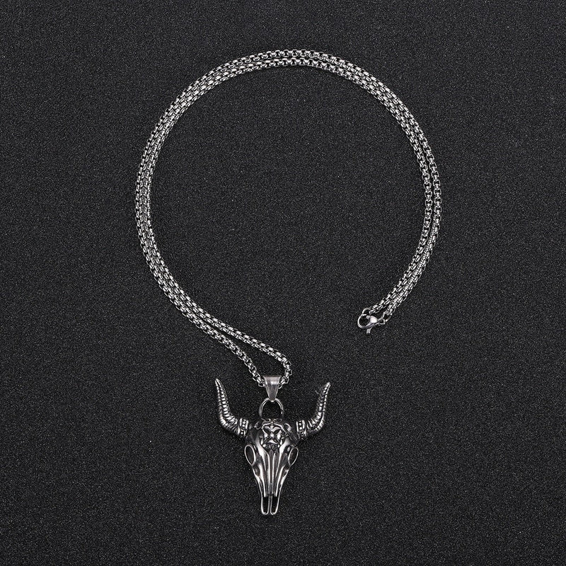 Personalized Retro Bull Head Titanium Steel Pendant Horn Necklace Obsesie