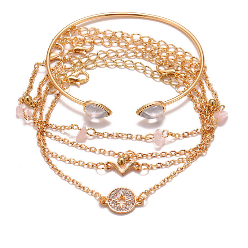Pink Crystal Celestial Boho Charm bracelet Obsesie
