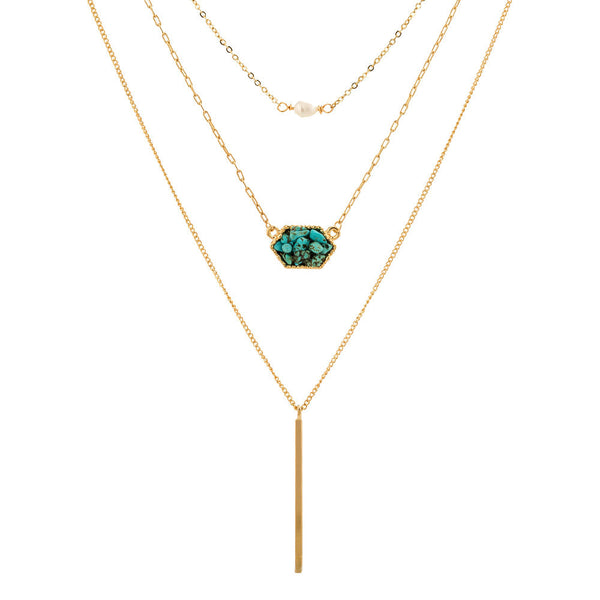 Popular Simple Diamond-shaped Natural Turquoise Pendant Necklace Obsesie