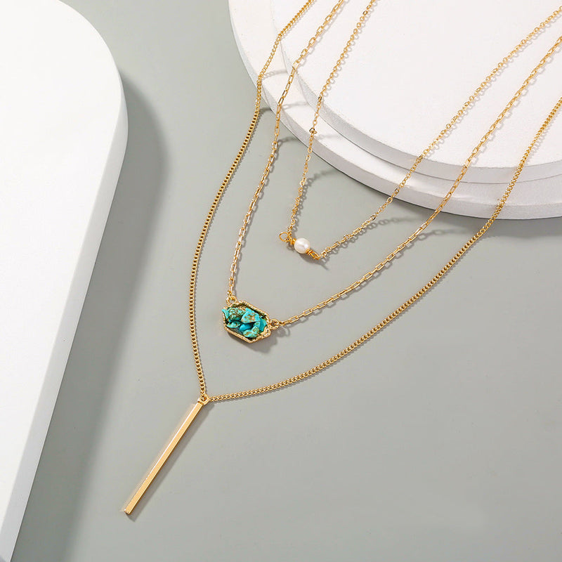 Popular Simple Diamond-shaped Natural Turquoise Pendant Necklace Obsesie