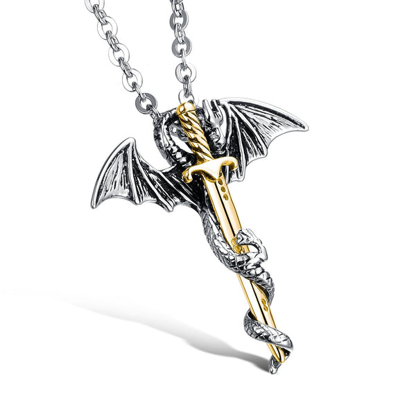 Pterodactyl Golden Sword Men's Titanium Steel Necklace Obsesie