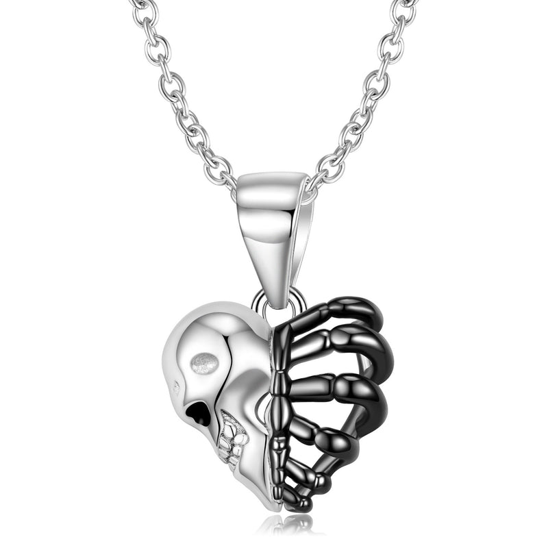 Punk Style S925 Sterling Silver Skeleton Rib Cage Heart Necklace Obsesie