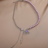 Purple Pearl and Purple Gem Heart Saturn Pendant Obsesie