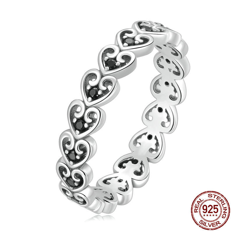 Retro Heart Pattern Band In Sterling Silver Obsesie