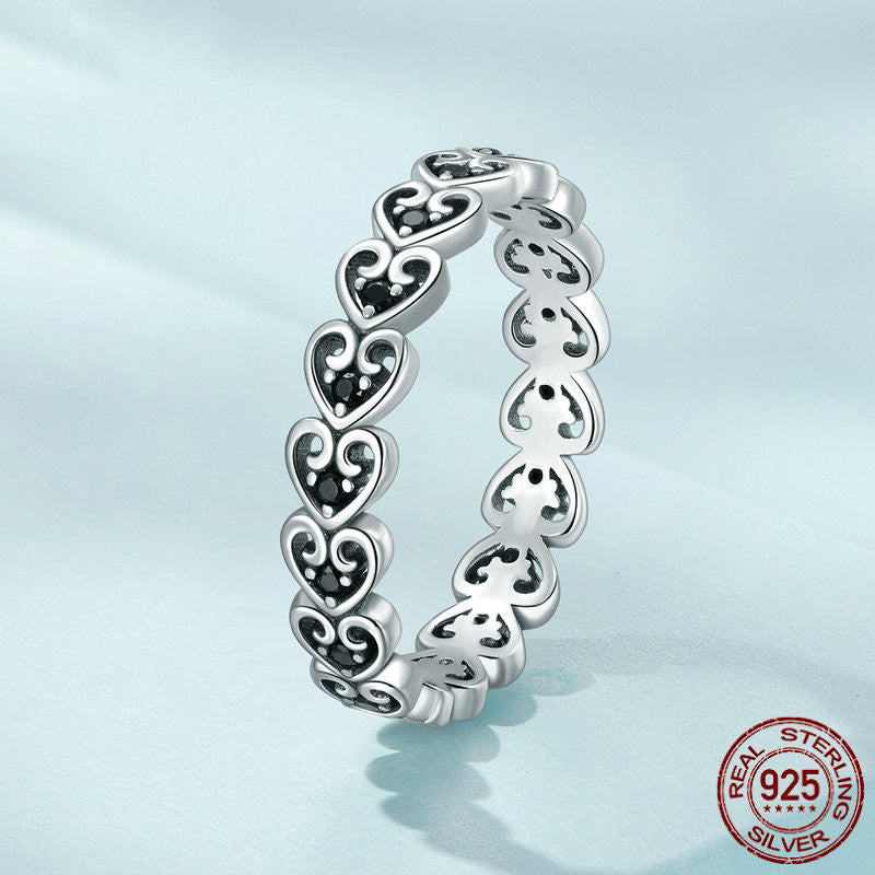 Retro Heart Pattern Band In Sterling Silver Obsesie