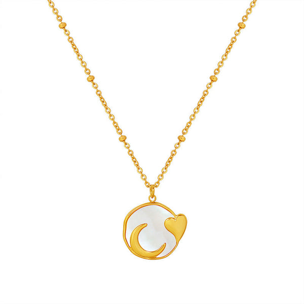 Retro Peach Heart White Sea Moon Necklace Obsesie